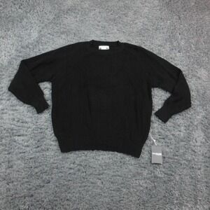 Hanlyn Collective Sweater Womens Medium Black Knit Crew Neck Raglan Pullover NWT